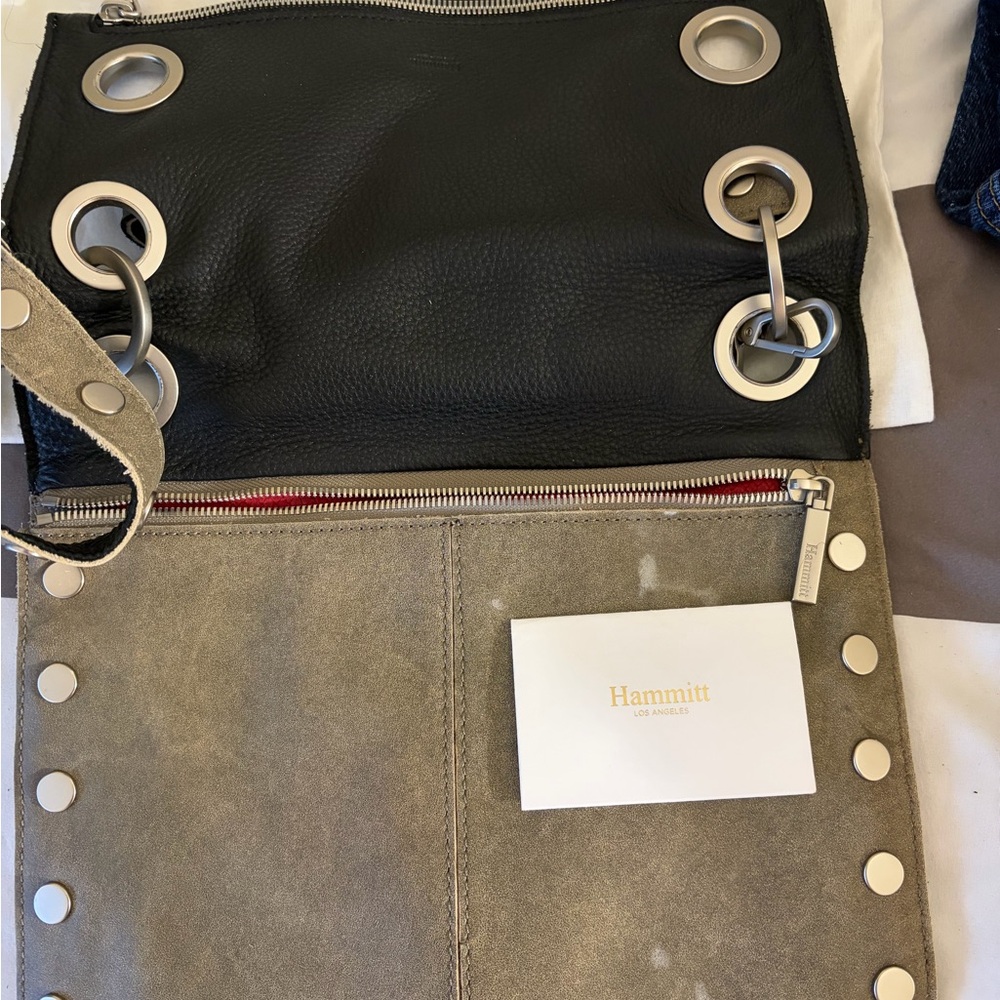 Hammitt Black and Tan Clutch with Silver Accents